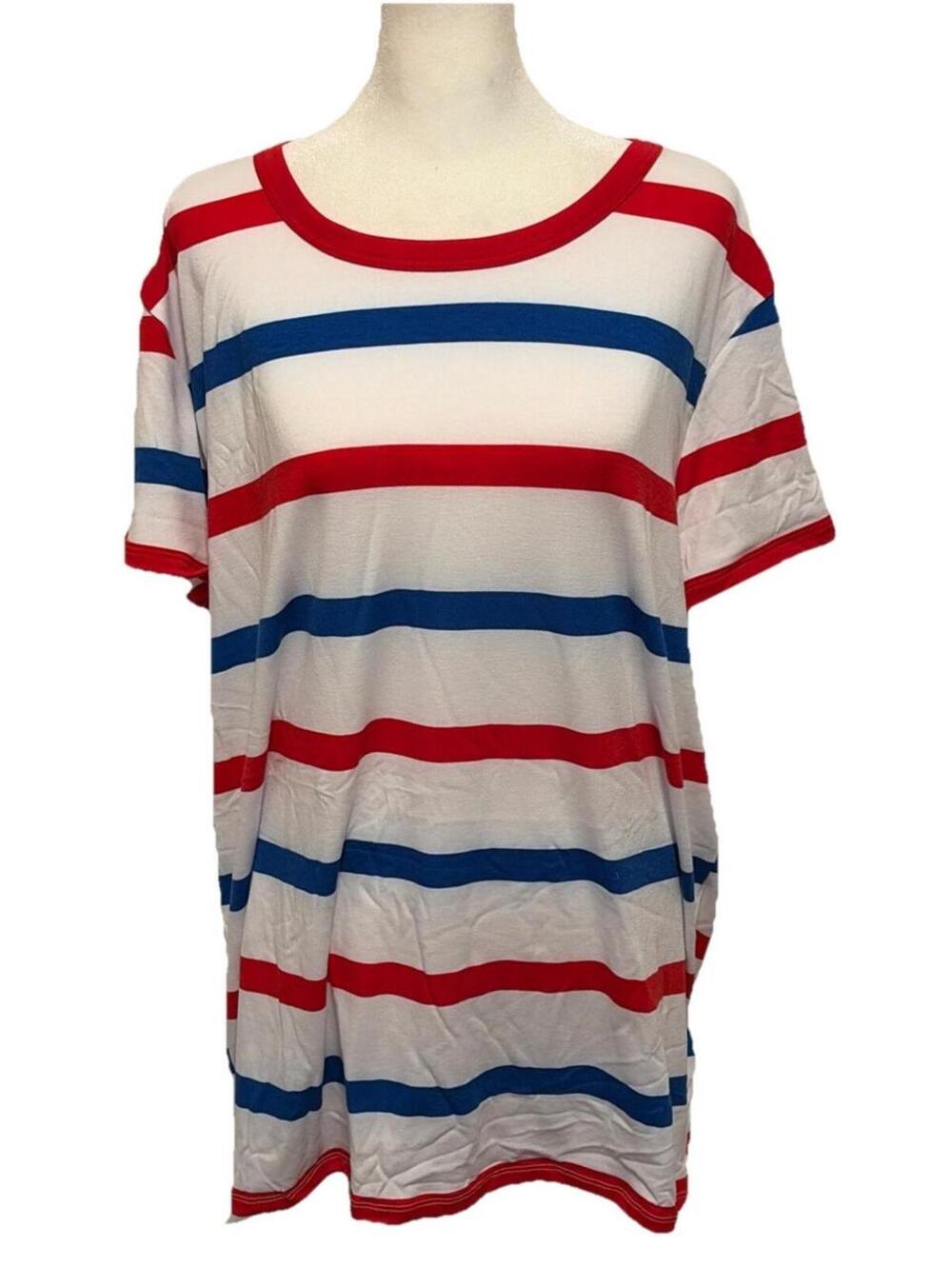 NWT LuLaRoe XL LIV Classic Red White  Blue Top W/ Horizontal Stripes Size 18-20